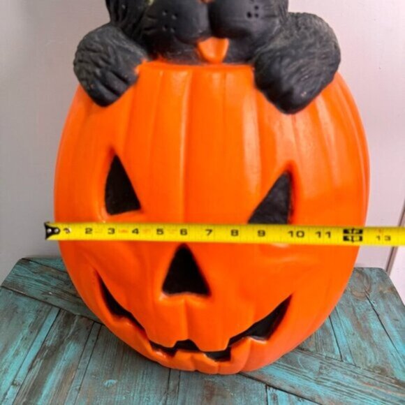 Vintage 90s Halloween Blow Mold Pumpkin Black Cat Jack-O-Lantern - Picture 8 of 15